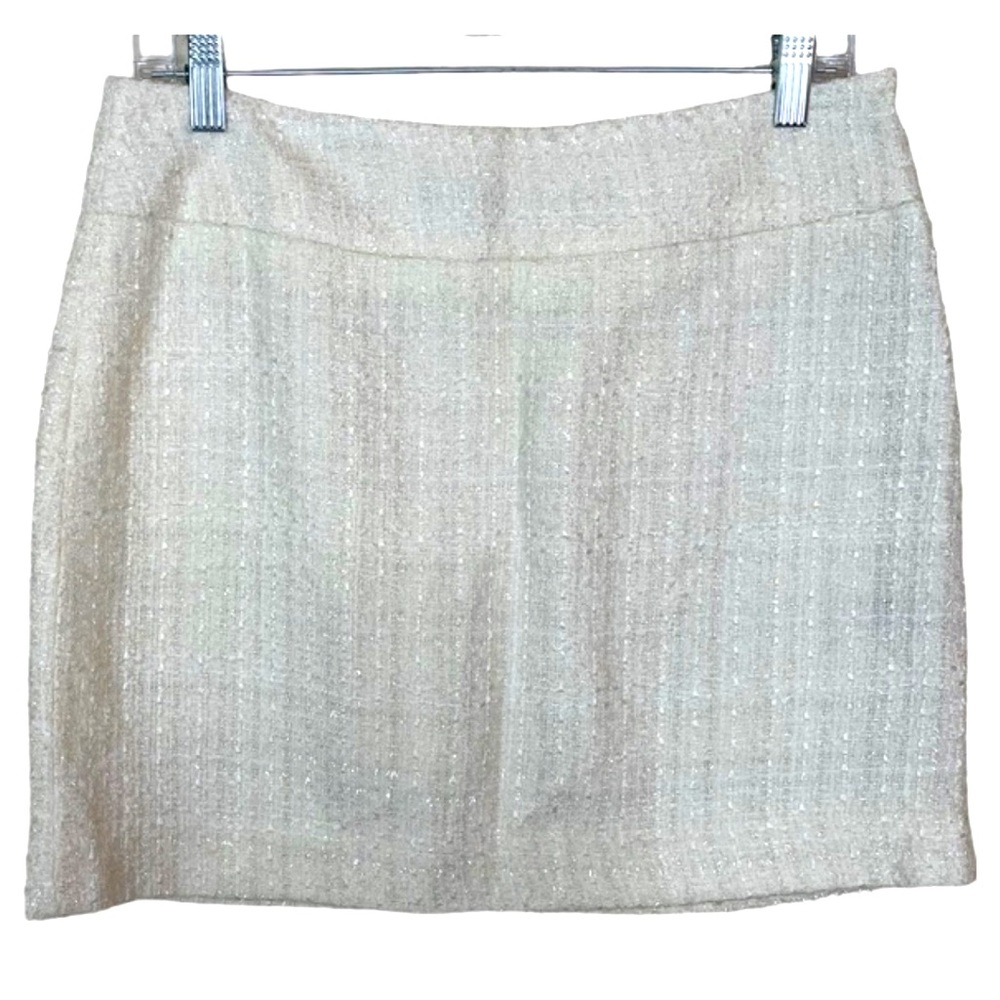 The Limited Metallic Sparkle Woven Cream White Tweed Skirt Lined Size 8 NWT